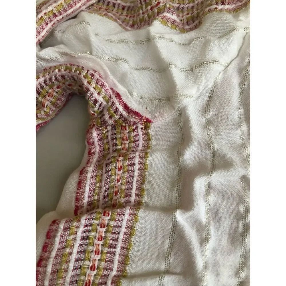 Blue Island Boho Wrap Dress XS Cream Striped Ruffle Hem Rayon - Picture 10 of 13